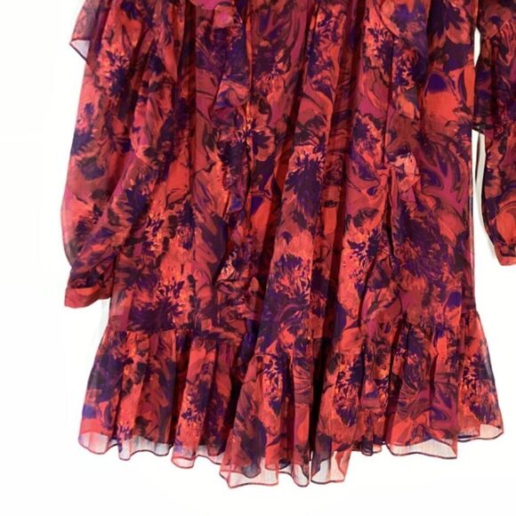Cinq à Sept Livie Dress Women’s Red Purple Tiered Ruffle Mini Size 0 Cocktail Pa - Picture 8 of 16